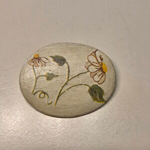 Vintage Unsigned Daffodil Flower Floral Brooch Oval Pin Cottagecore Whimsigoth